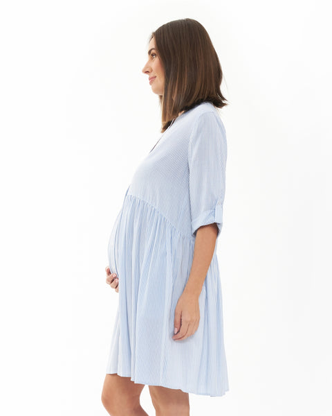 Sam Stripe Maternity/Nursing Dress- Sky Blue/White