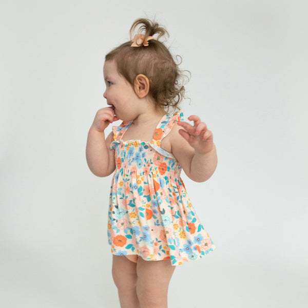 Ruffle Strap Smocked Top & Diaper Cover - Flower Cart