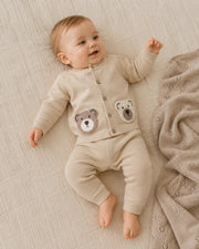 Cozy Bear Applique Knit Cardigan Sweater And Pant Set
