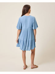 Marlowe Maternity & Nursing Mini Dress - Vintage Blue