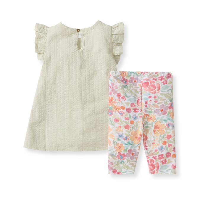Organic Cotton Bloom & Blossoms Tunic & Pants Set - Green Wash