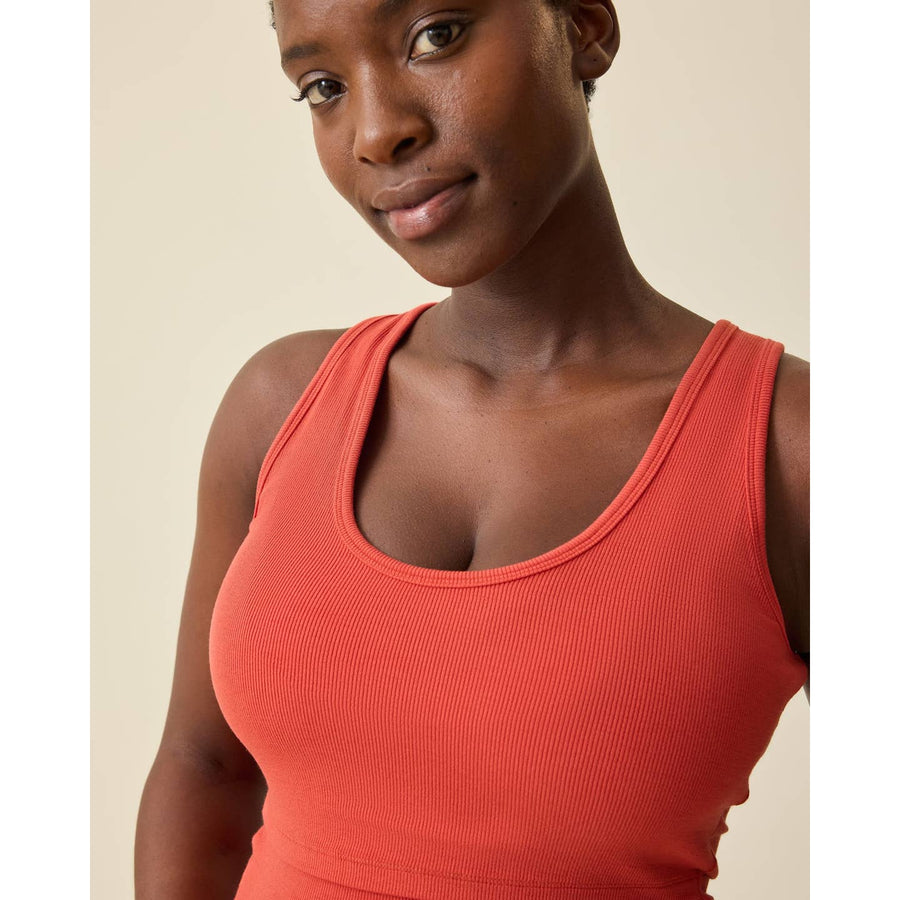 Ribbed Bamboo Scoop Neck Nursing Tank - Spice