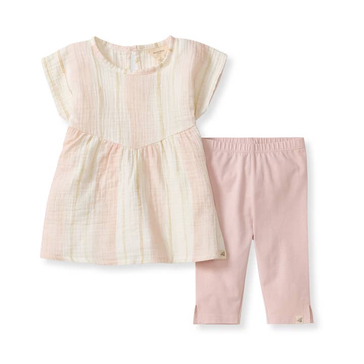 Organic Cotton Pacific Stripe Tunic & Pants Set - Whipped Peach