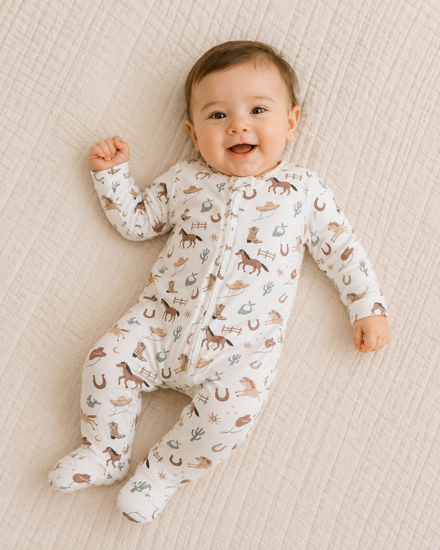 Organic Jersey Howdy Horse Baby Footie