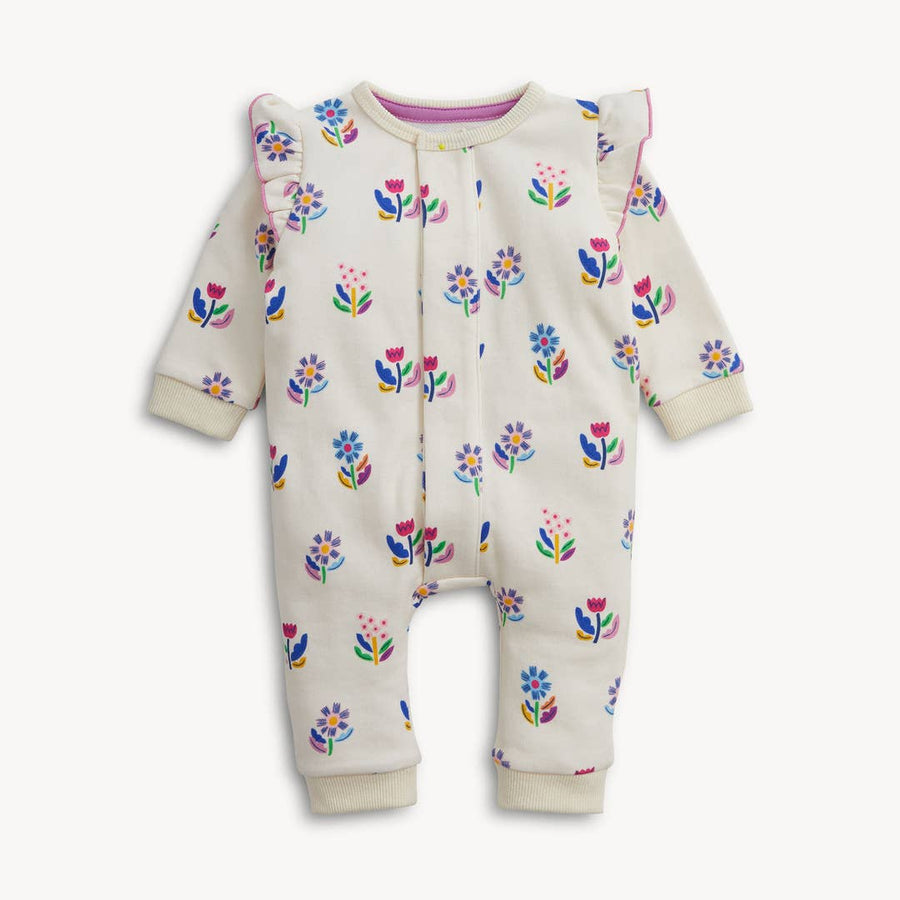Organic Cotton French Terry Romper - Floral Ivory