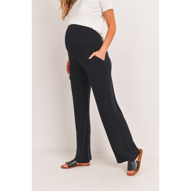 Straight Leg Maternity Terry Lounge Pants - Black