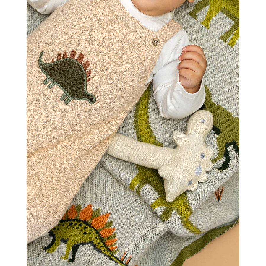 Organic Stuffed Baby Stick Rattle - Dino