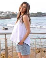 Luana Maternity Asymmetric Cotton Tank - White