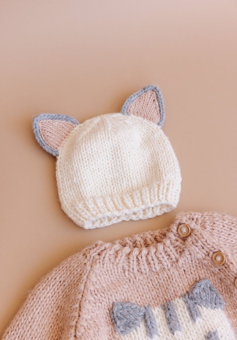 Knit Cat Hat - Cream
