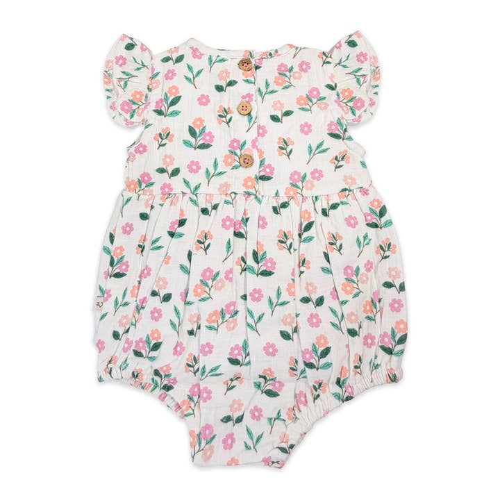 Organic Muslin Bloom Baby Bubble Romper + Headband