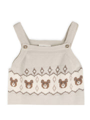 Bear Fair Isle Knit Baby Overall & Bodysuit Set - Stone
