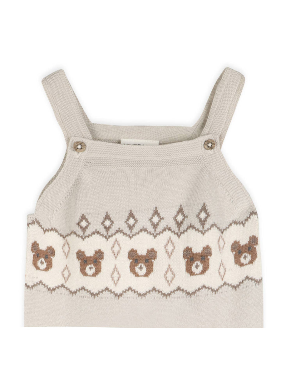Bear Fair Isle Knit Baby Overall & Bodysuit Set - Stone