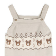 Bear Fair Isle Knit Baby Overall & Bodysuit Set - Stone