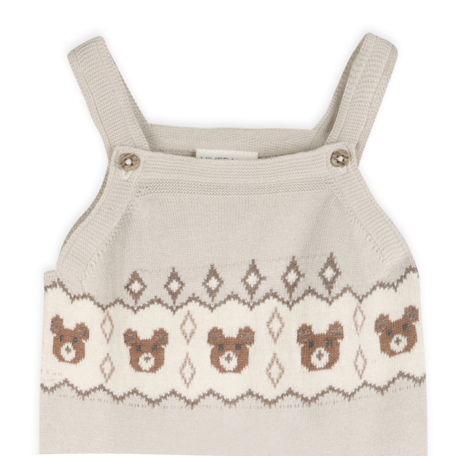 Bear Fair Isle Knit Baby Overall & Bodysuit Set - Stone