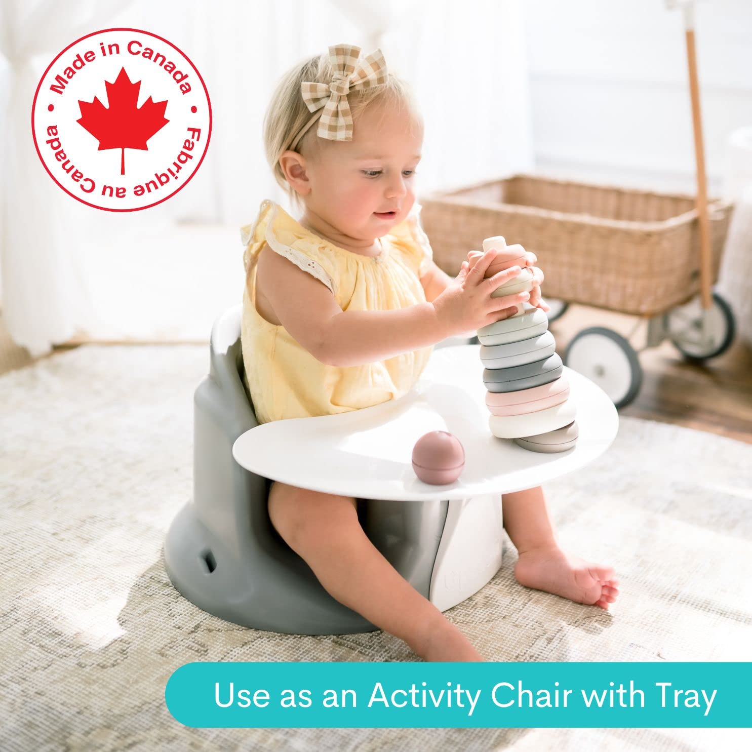 Upseat Baby Floor and Booster Seat with Tray - Gray