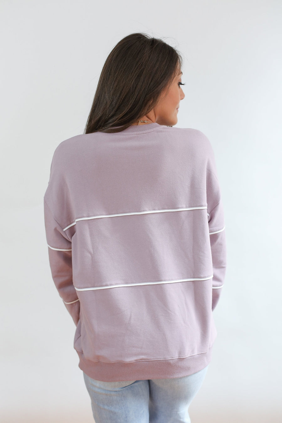 Relaxed Fit Invisible Zipper Breastfeeding Sweatshirt with Piping - Lilac