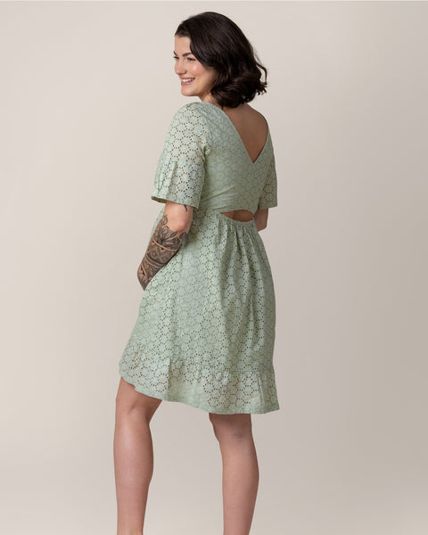 Dahlia Eyelet Maternity & Nursing Dress - Aqua Mist