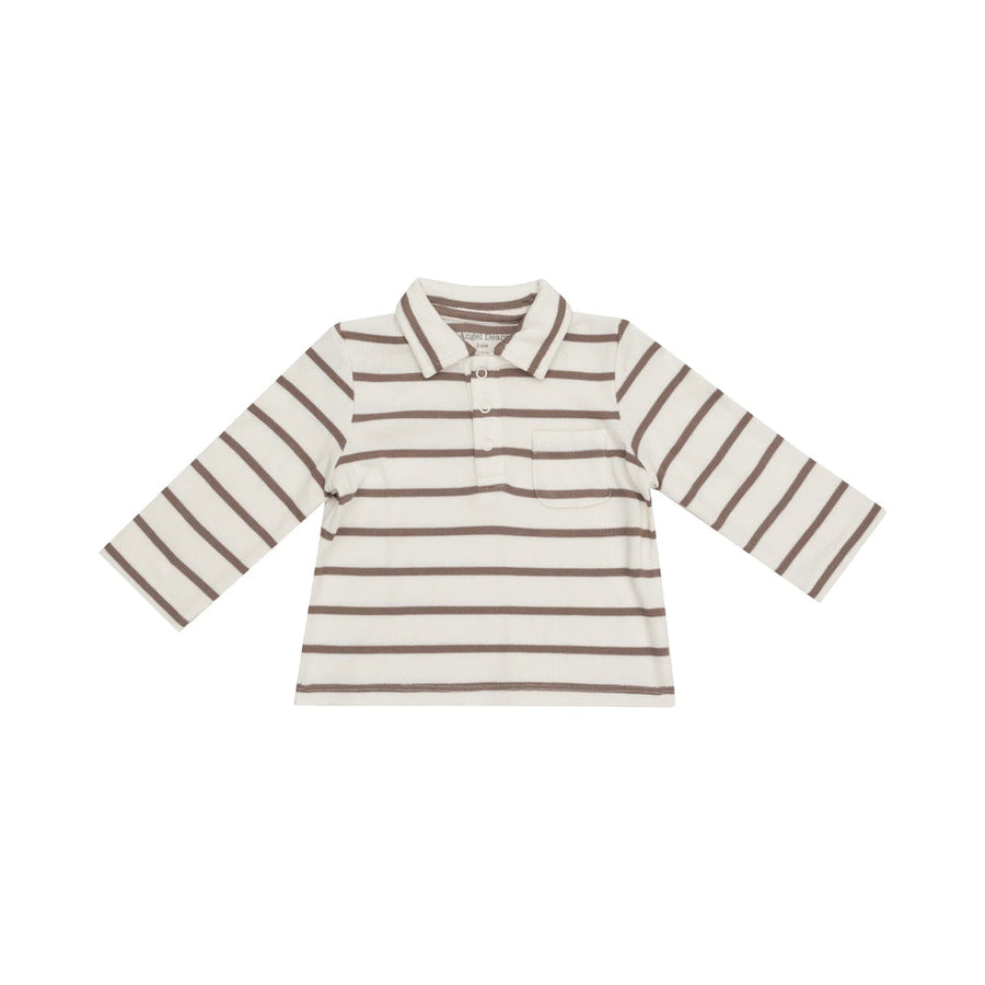 Ribbed Long Sleeve Polo Shirt - Brown Stripe