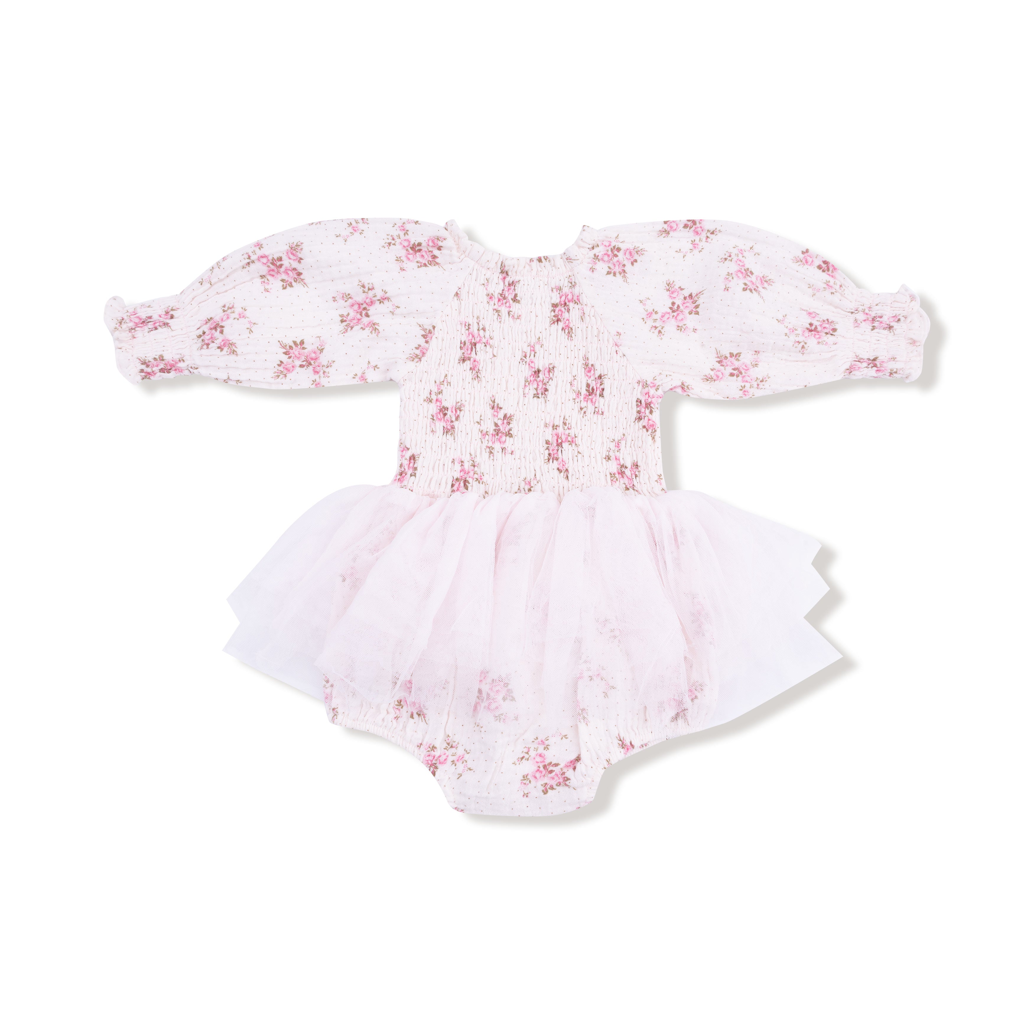 Long Sleeve Smocked Bubble with Tutu - Belle Rosette Dot