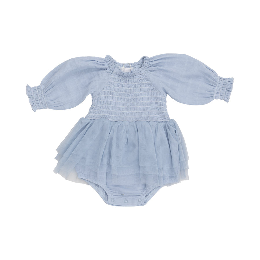 Long Sleeve Smocked Tutu Bubble - Dusty Blue