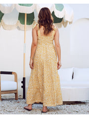 Chelsea Maternity Ruffled Maxi Dress - Yellow Animal Print