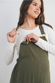Straight Leg Maternity Adjustable Overalls - Olive