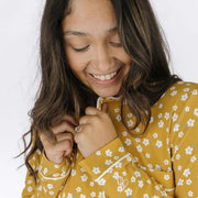 Women's Ribbed Bamboo Long Sleeve Pajama Set - Golden Blooms