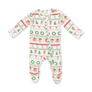 Bamboo Zipper Footie - Gingerbread Fair Isle Uni
