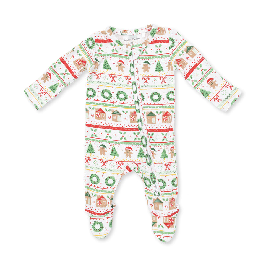 Bamboo Zipper Footie - Gingerbread Fair Isle Uni