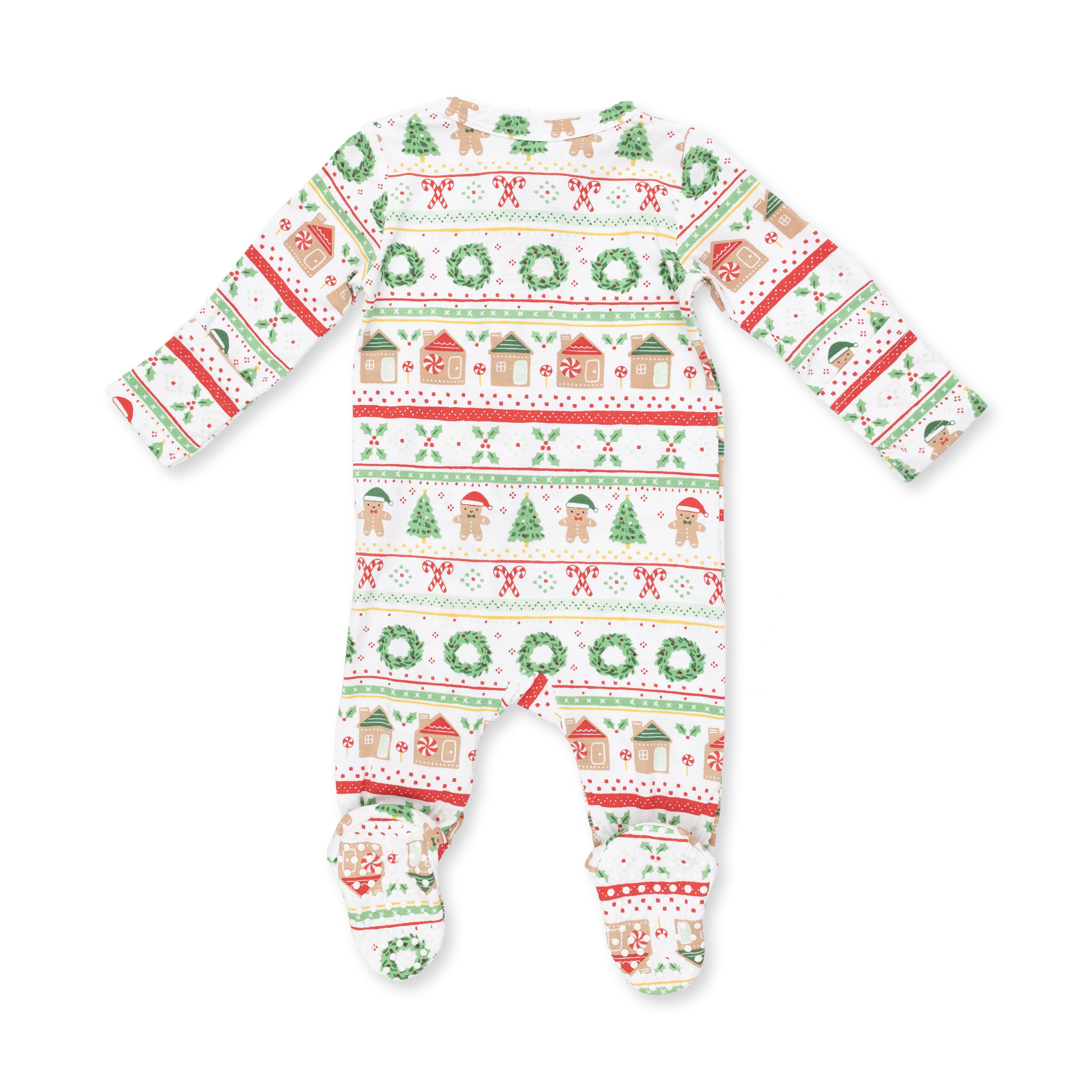 Bamboo Zipper Footie - Gingerbread Fair Isle Uni