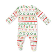 Bamboo Zipper Footie - Gingerbread Fair Isle Uni
