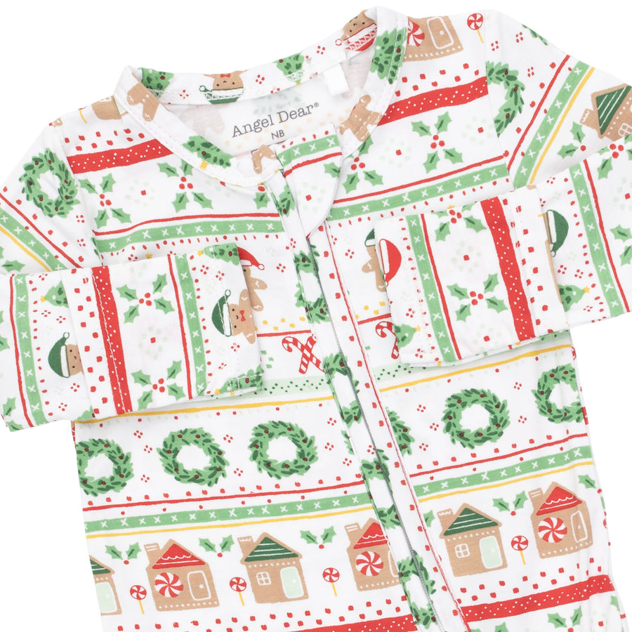Bamboo Zipper Footie - Gingerbread Fair Isle Uni