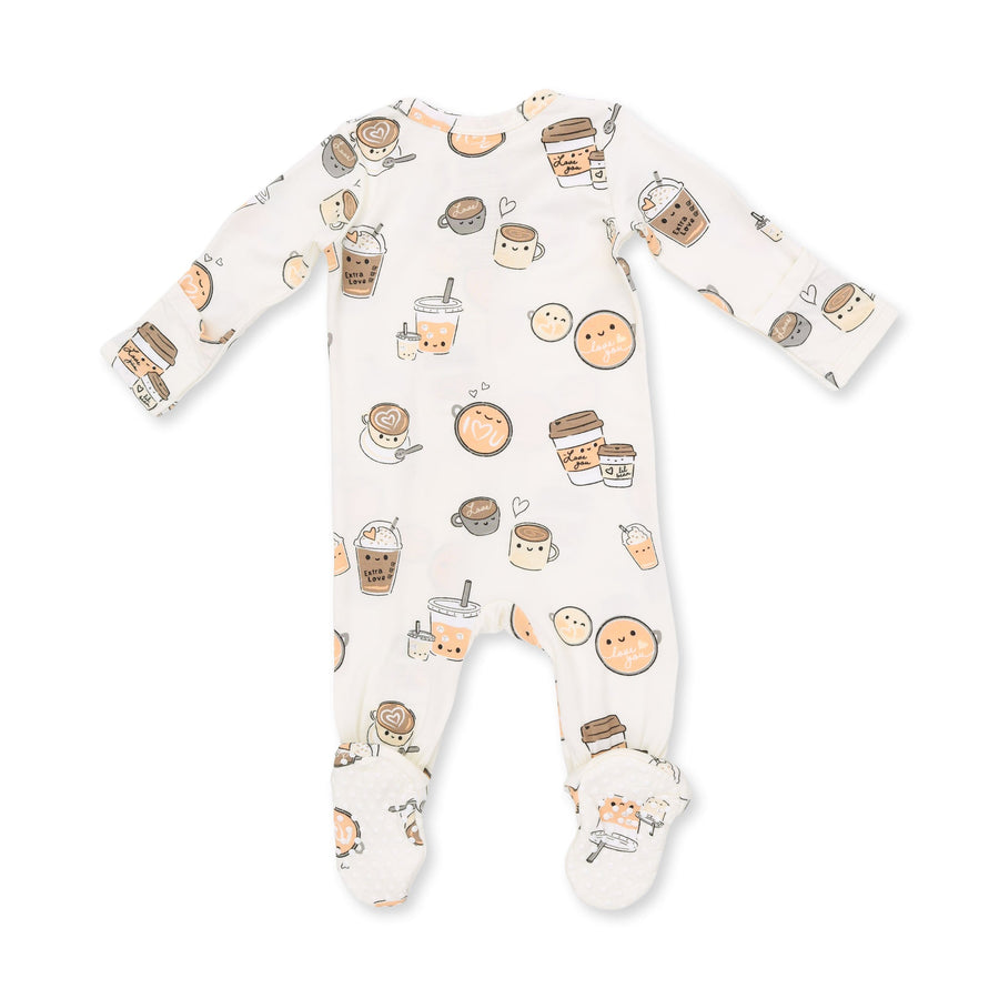 Bamboo Zipper Footie - Love You A Latte