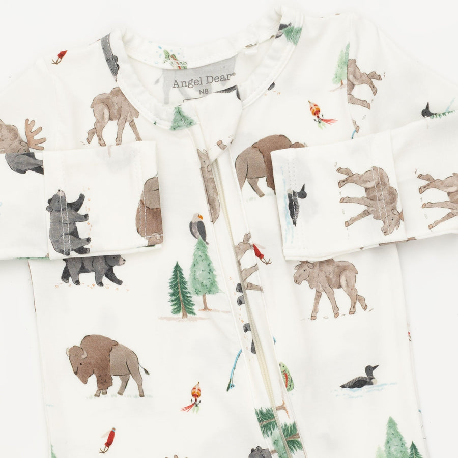 Bamboo Zipper Footie - Northern Woodland Animals