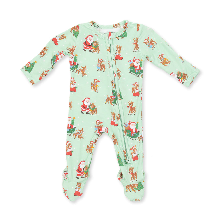 Bamboo Zipper Footie - Vintage Reindeer and Santa Uni