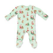 Bamboo Zipper Footie - Vintage Reindeer and Santa Uni