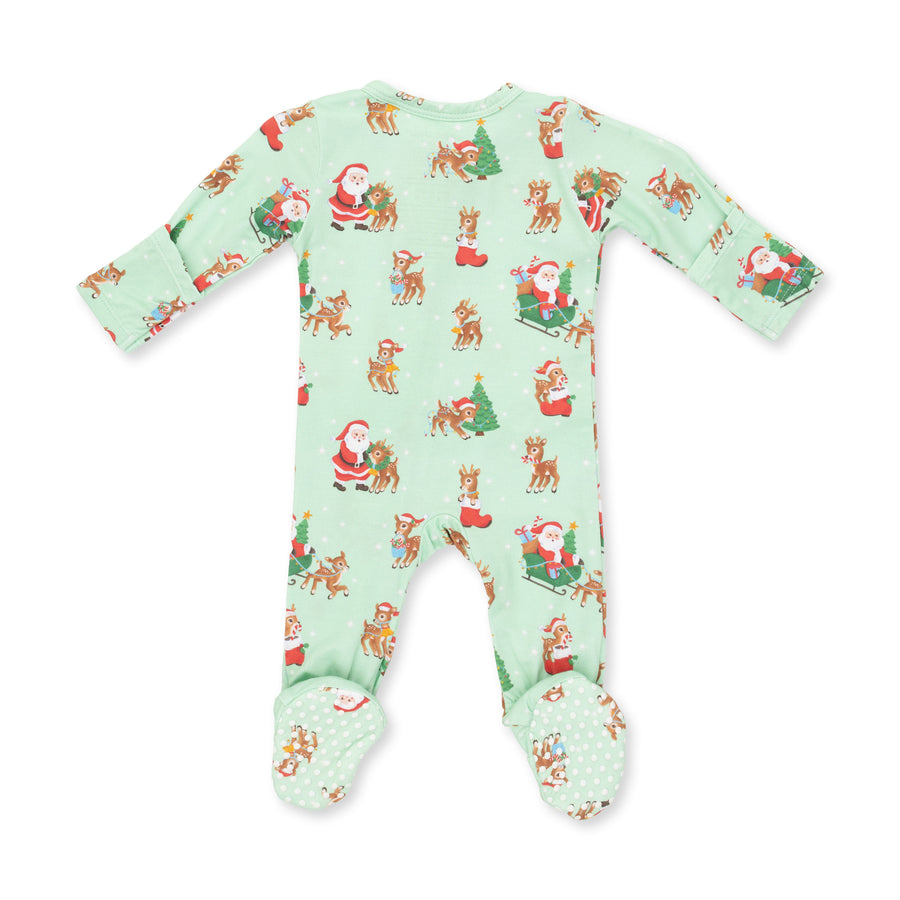 Bamboo Zipper Footie - Vintage Reindeer and Santa Uni
