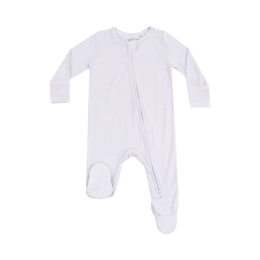 Bamboo Zipper Footie - Stripe Classic Grey