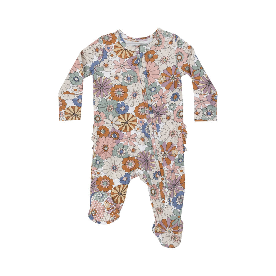 Ribbed Ruffle Back Zipper Footie - Brighton Floral