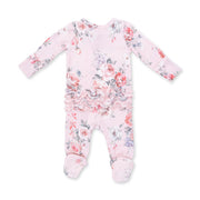 Bamboo Ruffle Back Zipper Footie - Painterly Rose Bouquets
