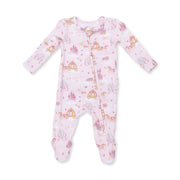 Bamboo Ruffle Back Zipper Footie - Princess Unicorns and Castle