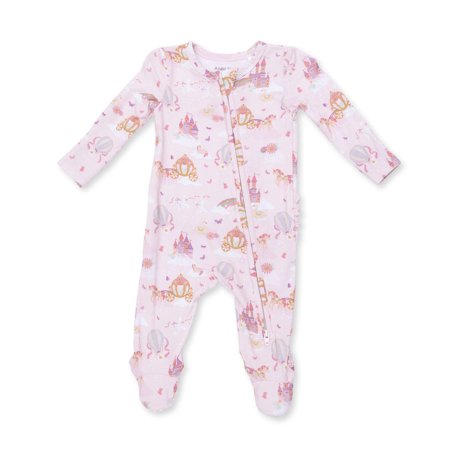 Bamboo Ruffle Back Zipper Footie - Princess Unicorns and Castle