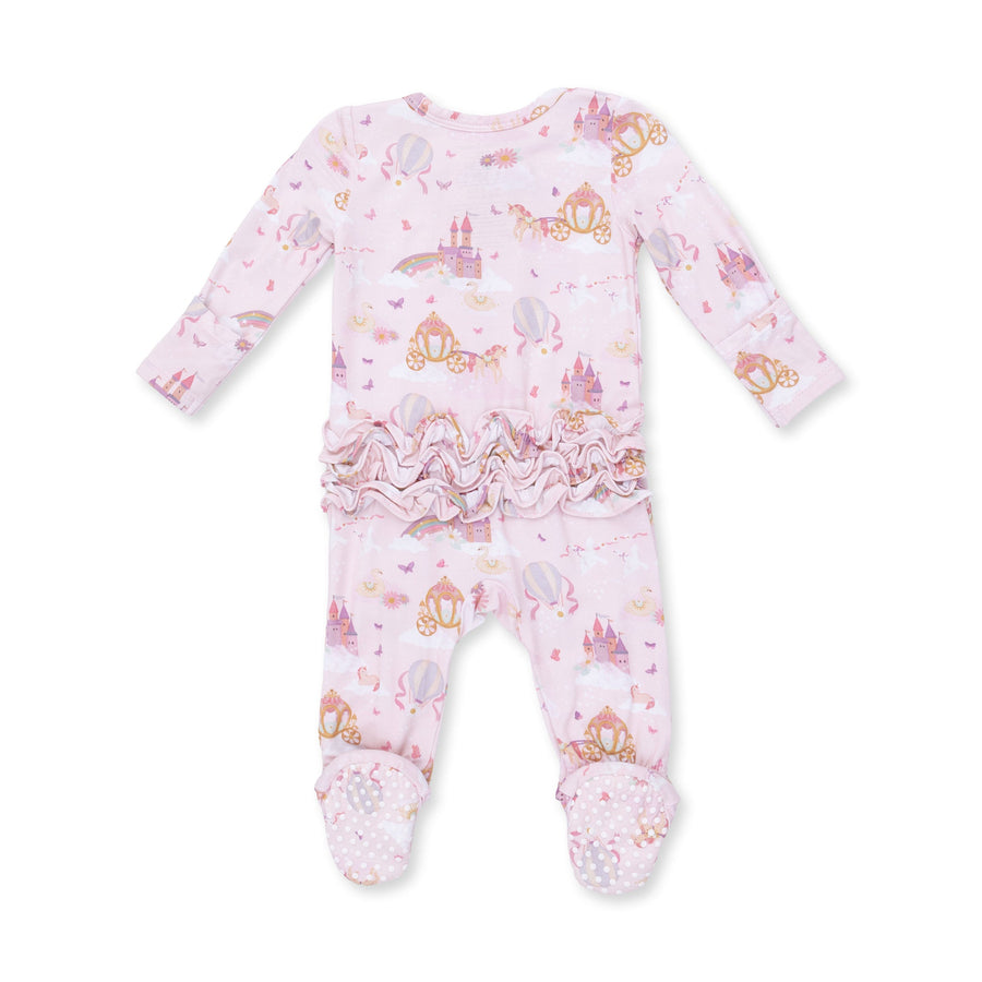 Bamboo Ruffle Back Zipper Footie - Princess Unicorns and Castle