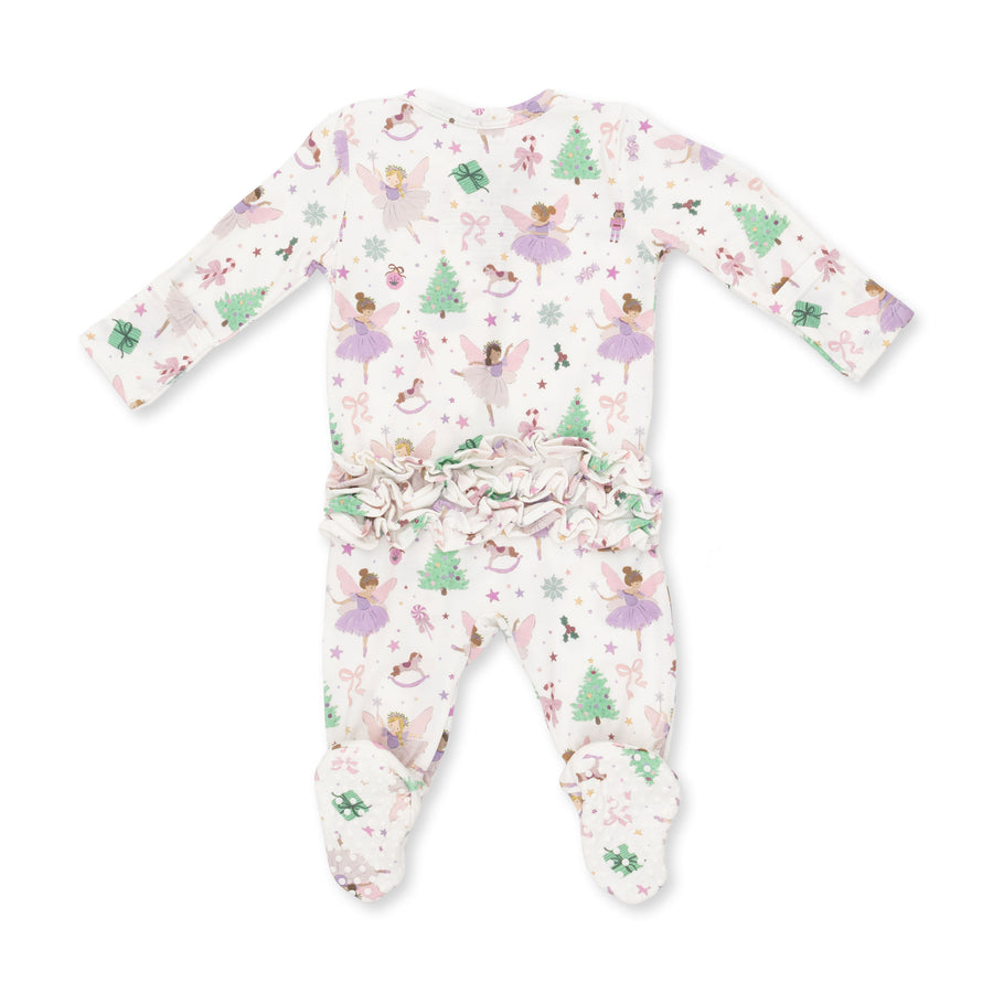 Bamboo Ruffle Back Zipper Footie - Sugar Plum Fairies