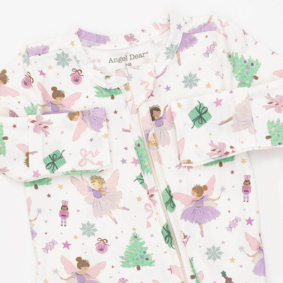 Bamboo Ruffle Back Zipper Footie - Sugar Plum Fairies