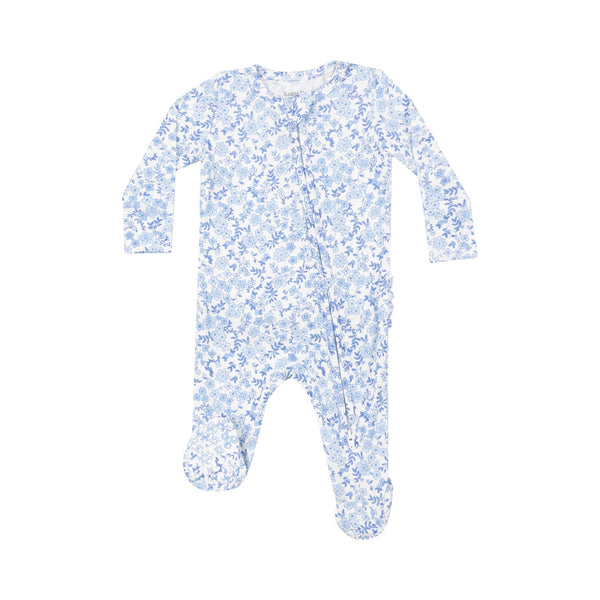 Bamboo Ruffle Back Zipper Footie - Blue Calico Floral