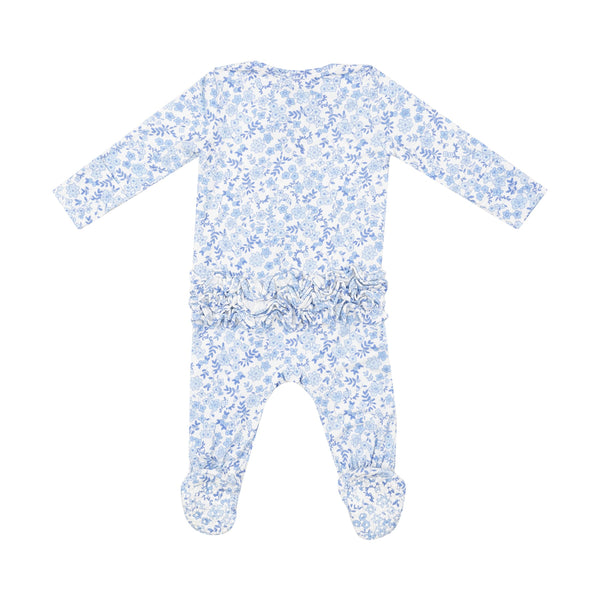 Bamboo Ruffle Back Zipper Footie - Blue Calico Floral