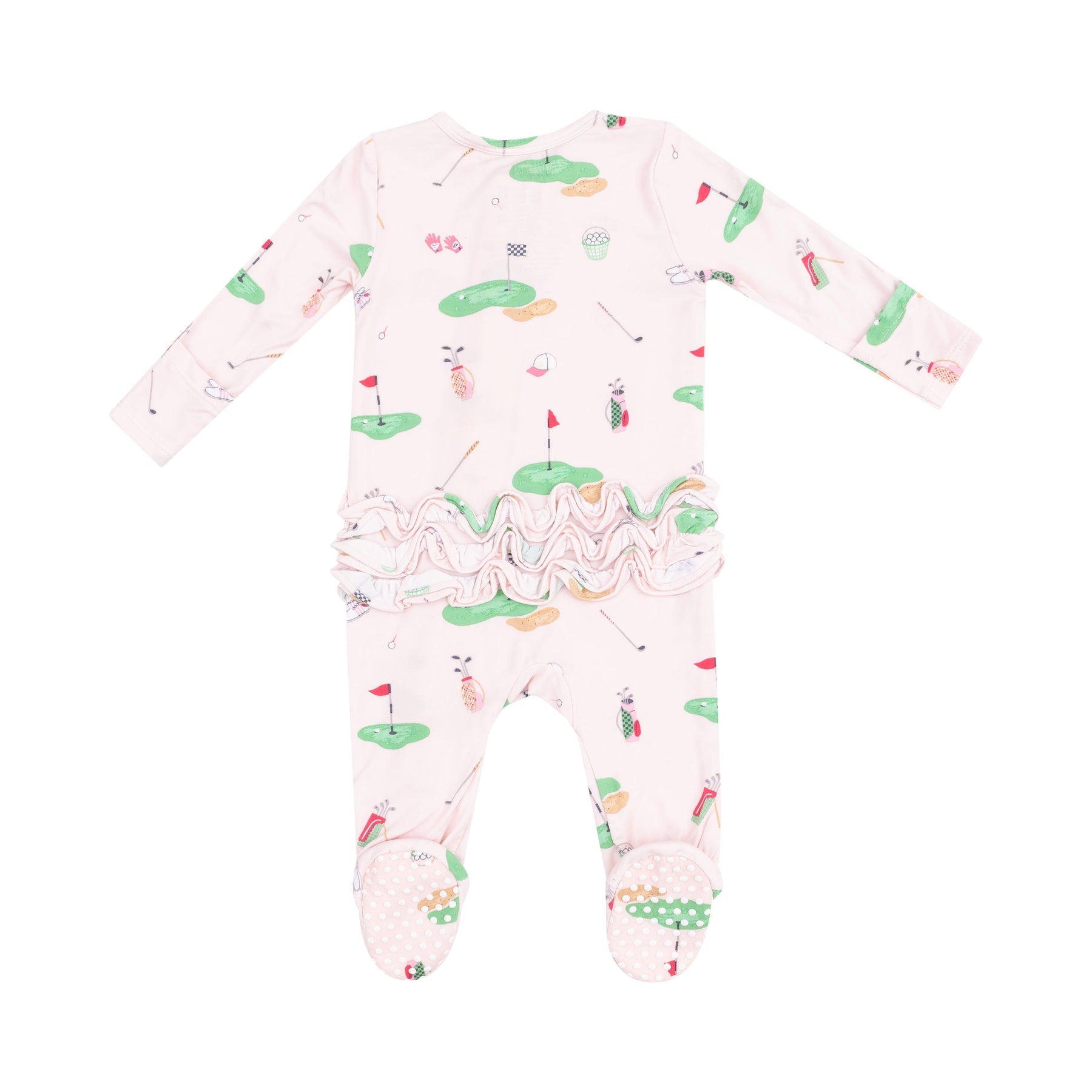 Bamboo Ruffle Back Zipper Footie - Golf Things Pink
