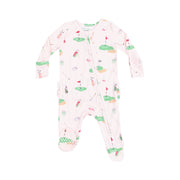 Bamboo Ruffle Back Zipper Footie - Golf Things Pink