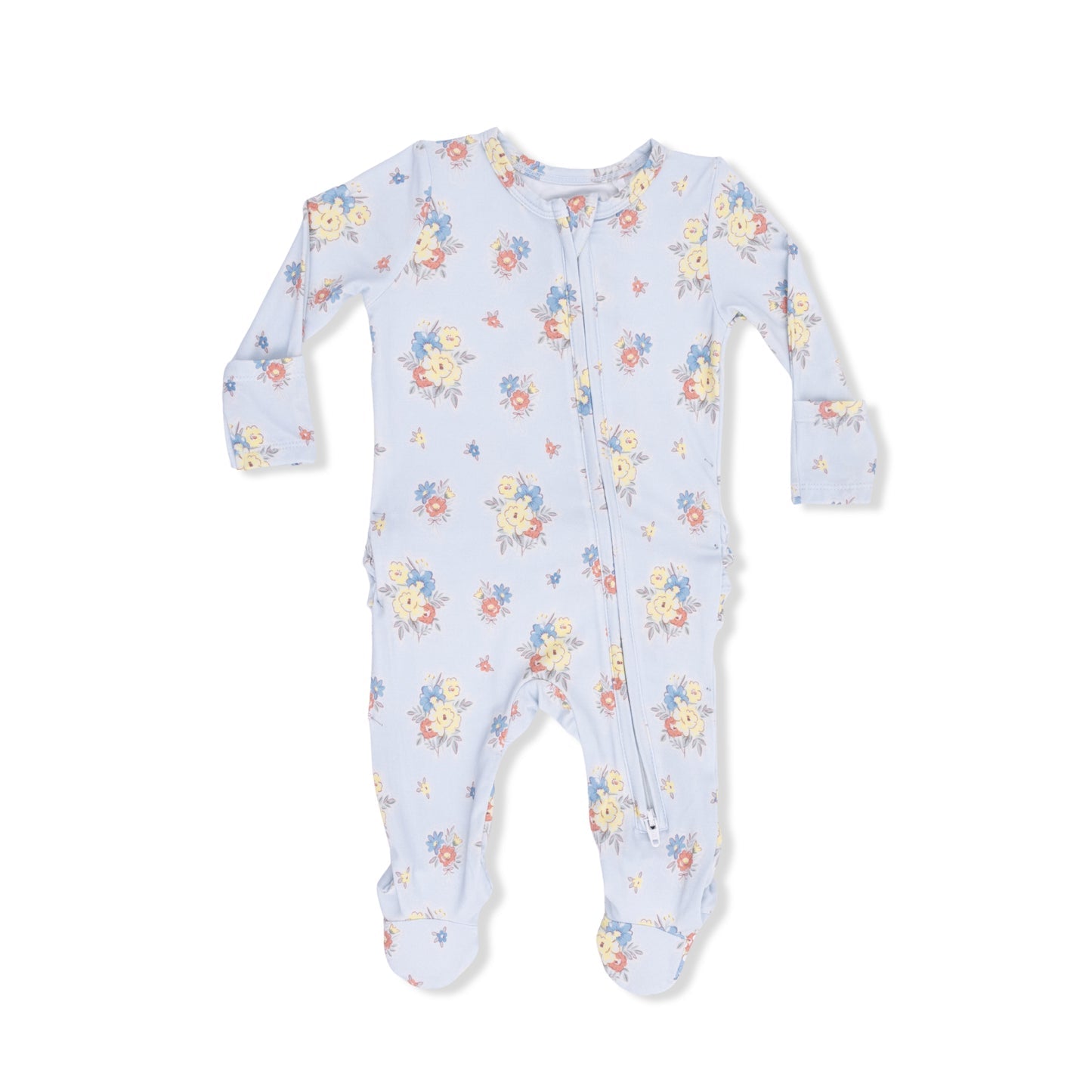 Bamboo Ruffle Back Zipper Footie - Country Stitch Floral